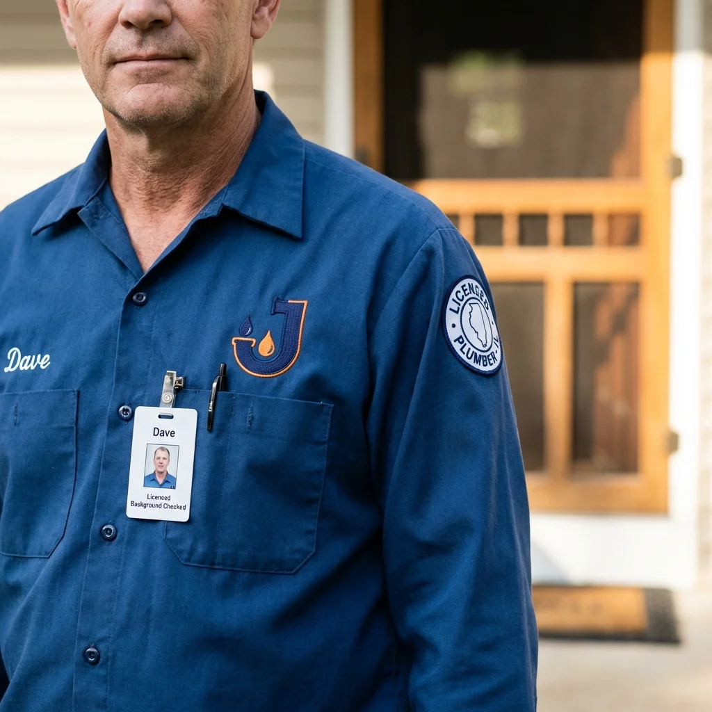 Licensed plumber showing ID badge in Louisville, TN