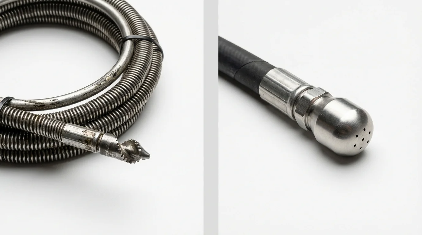 Drain snake cable and hydro jetting nozzle used for drain cleaning in Louisville, TN