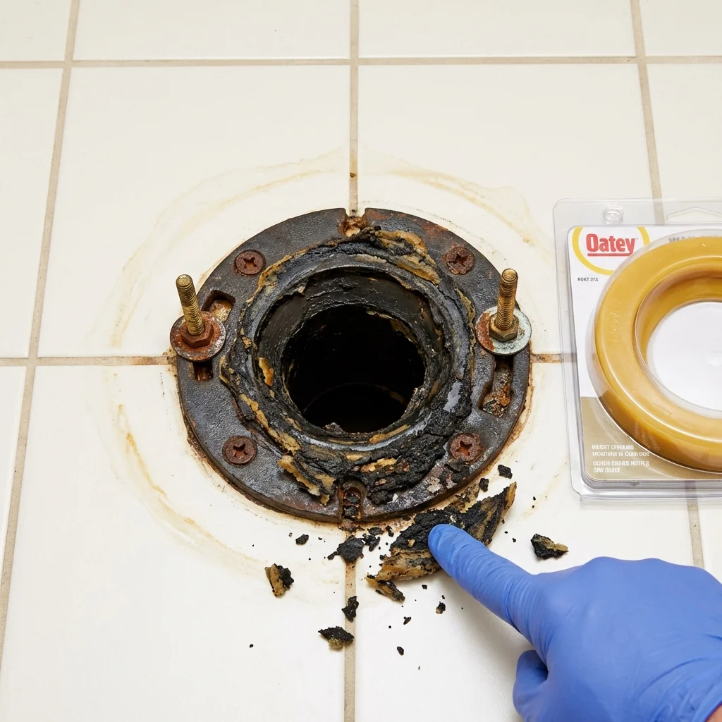Failed wax ring showing water seepage at the base of a toilet in a Louisville, TN home